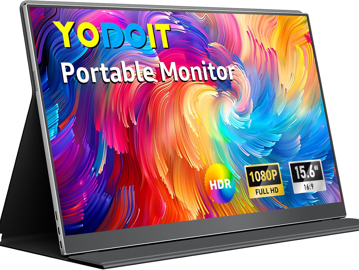 Yodoit Portable Monitor for Laptop, 15.6 1920×1080 Travel Monitor FHD Screen IPS Display with USB Type C Port, Speakers and Smart Cover Compatible with PC, MacBook, Xbox (Black)