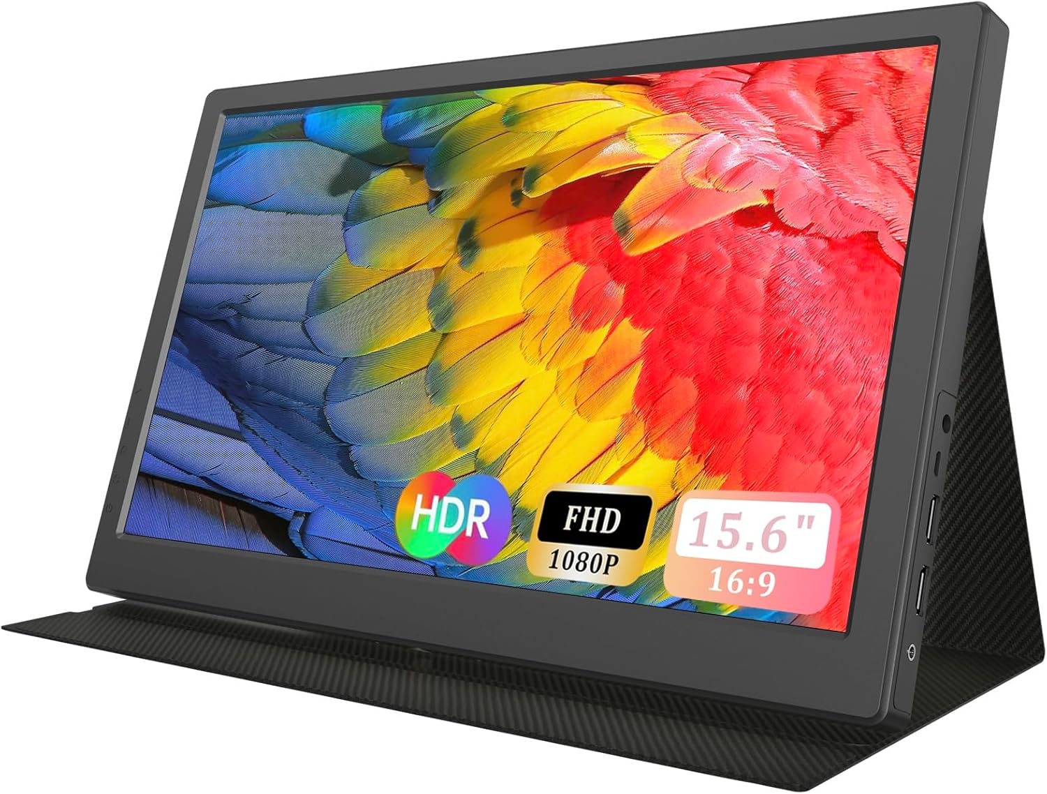 15.6inch Computer Portable Monitor, 1080P FHD USB-C, Double HDMI 1920x1080 IPS Monitor with Audio Output for Raspberry Pi Laptop PC MAC Phone PS4 Switch