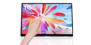 16 Inch HD 1920x1200P Touch Screen USB-C Monitor IPS Display, 300cd-m, External Portable Monitor for PC Laptop Phones Computer Ras Pi, Built-in Kickstand, Black