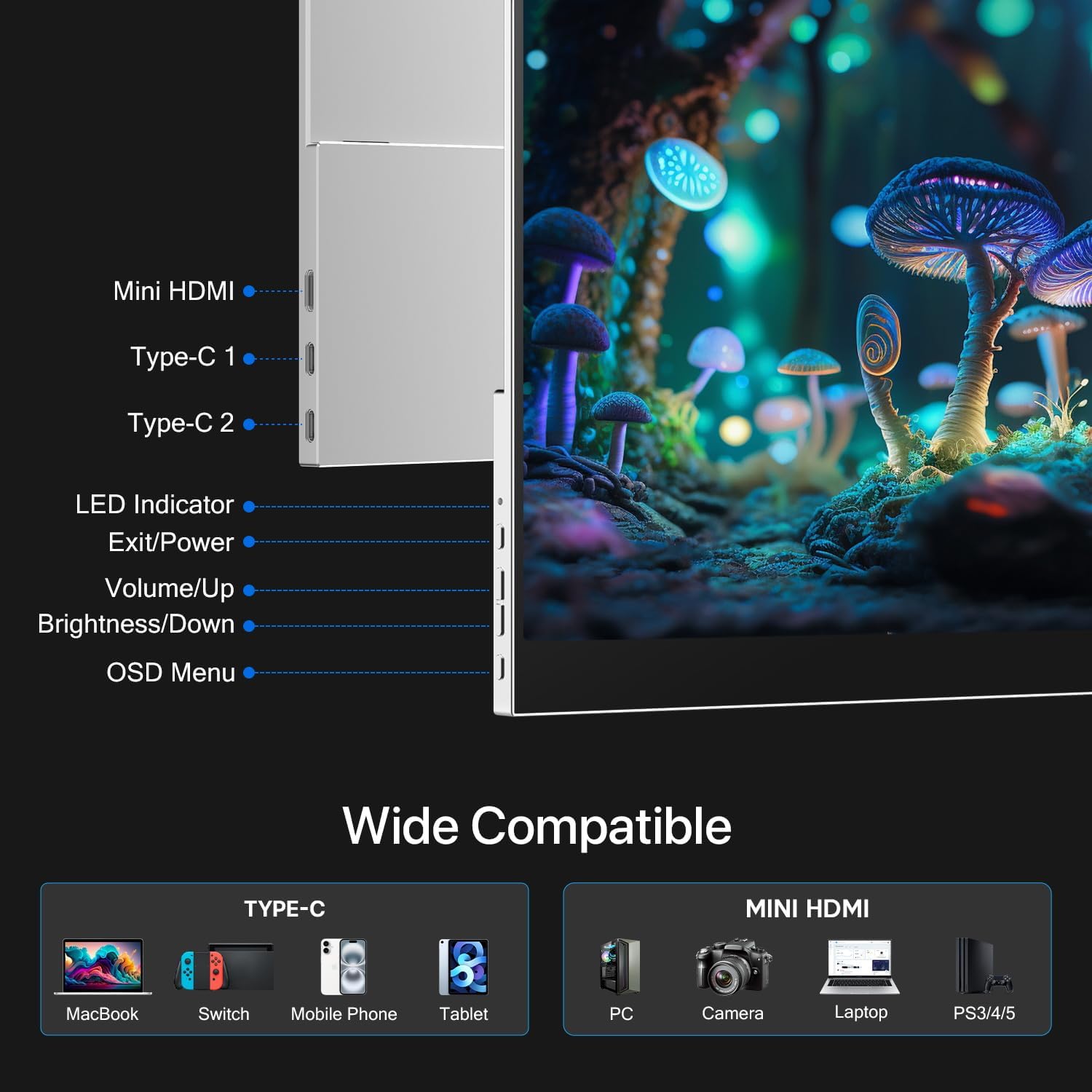 16 OLED Portable Monitor, 3K 2880x1800 120Hz 0.1ms 120% DCI-P3 500000:1 Contrast USB-C HDMI OLED Monitor with VESA Kickstand Speaker Ultra-Slim External Display for Mac Laptop PC Phone Gaming