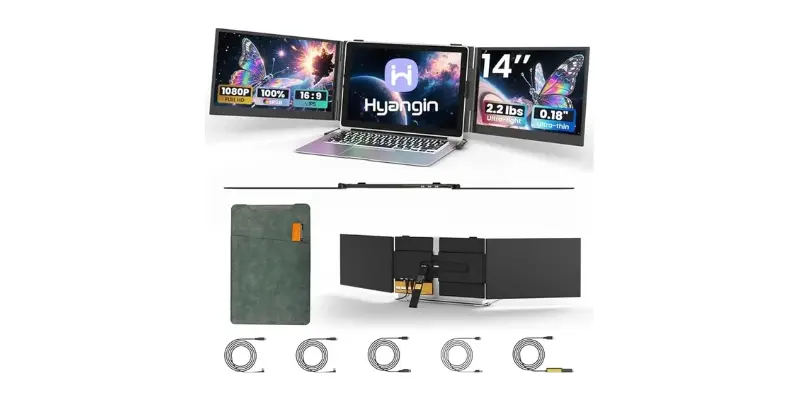 2025 Upgraded 14 inch Triple Laptop Screen Extender, Ultra-Thin 1080P FHD Displays for Laptop