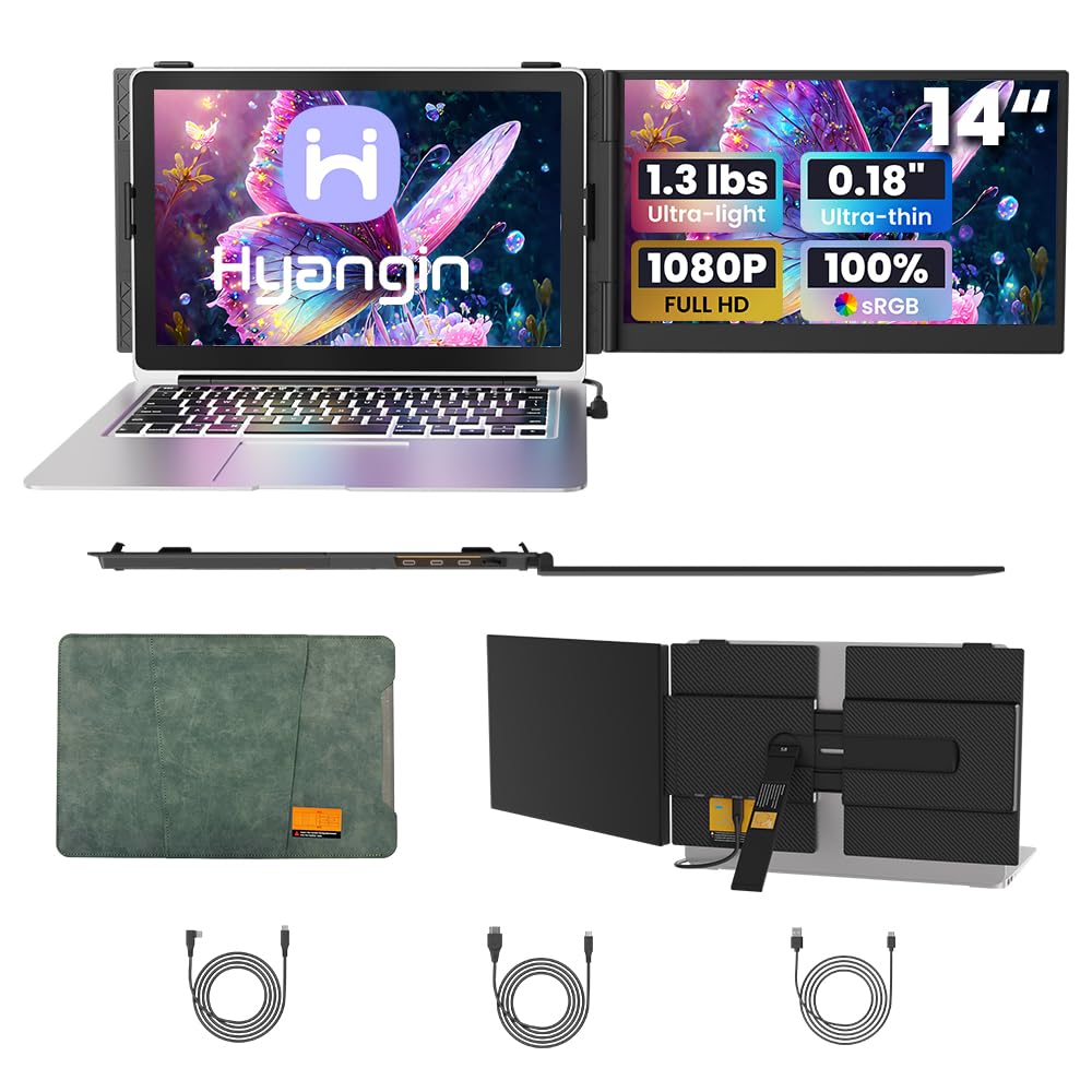 2025 Upgraded 14 Laptop Screen Extender, Ultra-Thin 1080P Laptop Monitor Extender, Ultra-Light Dual Screen Portable Monitor for 13-17.3 Laptops, Compatiable with Windows/Mac/Linux/Chrome/Android/iOS