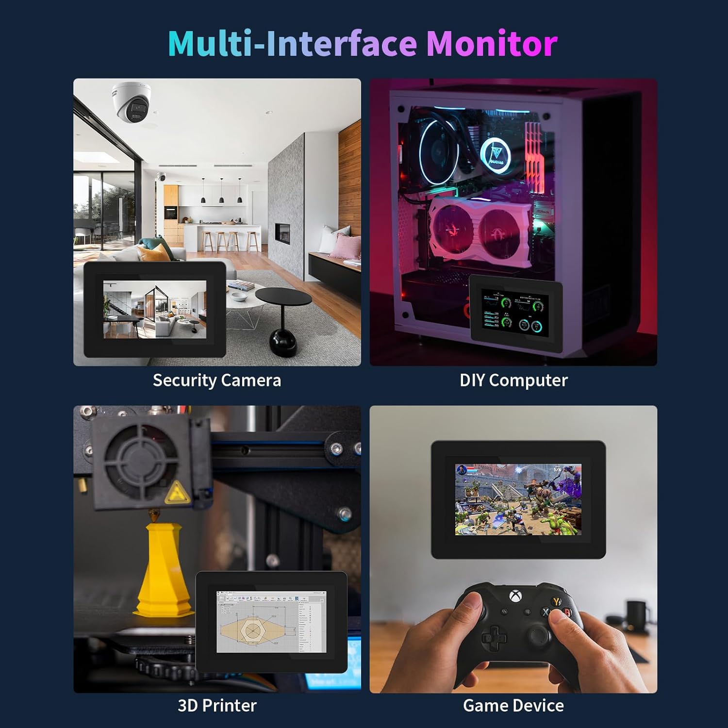 7 inch Touchscreen, 1024×600 IPS Mini Monitor with Built-in Speakers/HDMI/VGA/AV Input for Raspberry Pi, PC, TV, CNC, CCTV