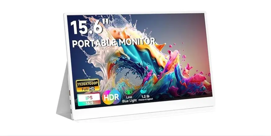 AYY White Portable Monitor 15.6 Inch 1080P FHD USB - C HDMI External Display for Laptop Phone MAC PS5 Switch XBOX