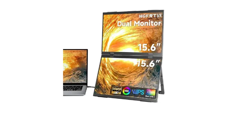 Laptop Screen Extender 15.6 Inch - Dual Portable Monitors 1080P IPS FHD Stacked Folding Triple Display HDMI USB-C Travel Extended Extra Screen for Laptop