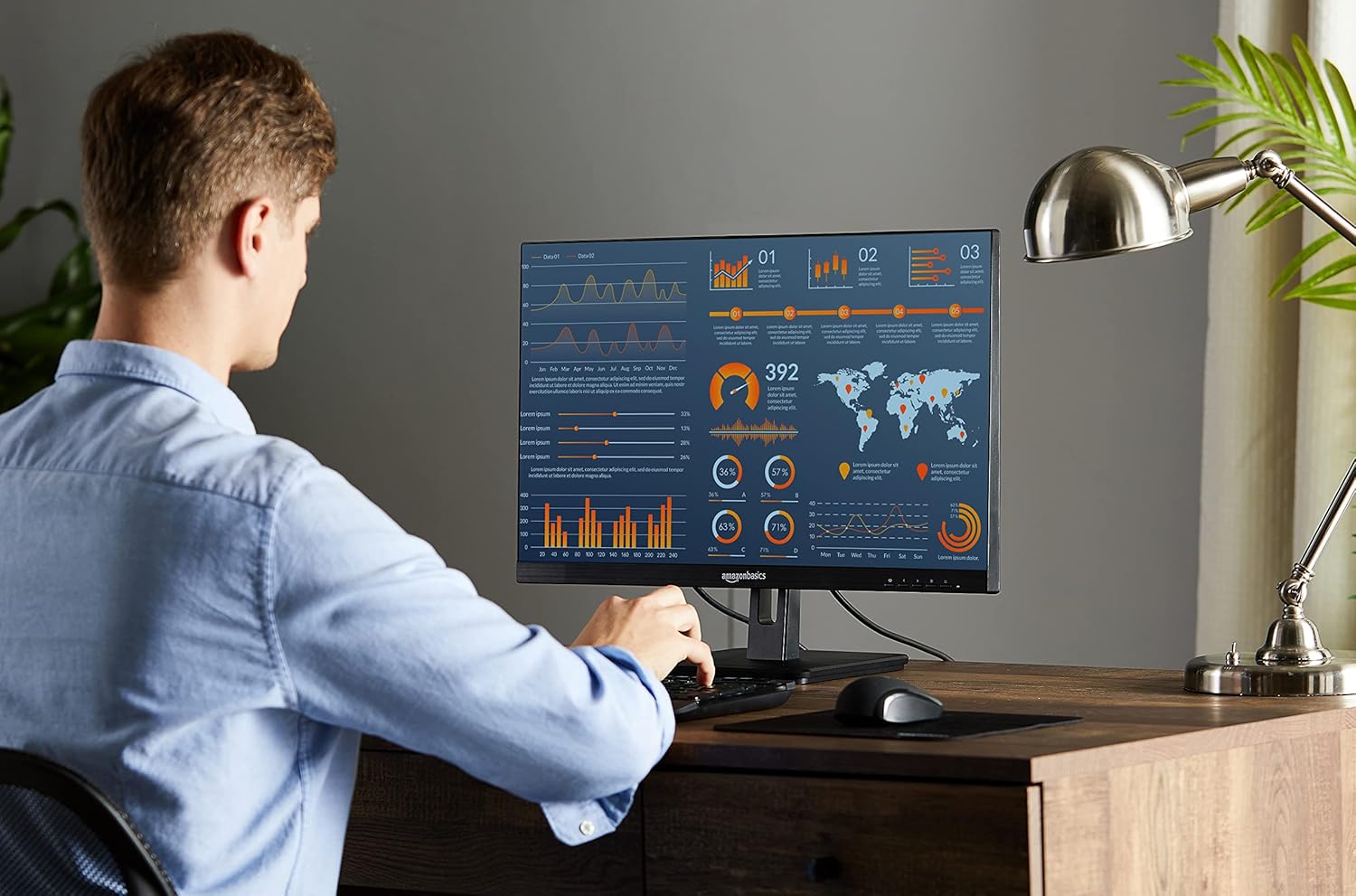 Amazon Basics IPS Monitor 75 Hz Powered with AOC Technology FHD 1080P HDMI, Display Port and VGA Input VESA Compatible Built-in Speakers for Office and Home, 27 in, Black