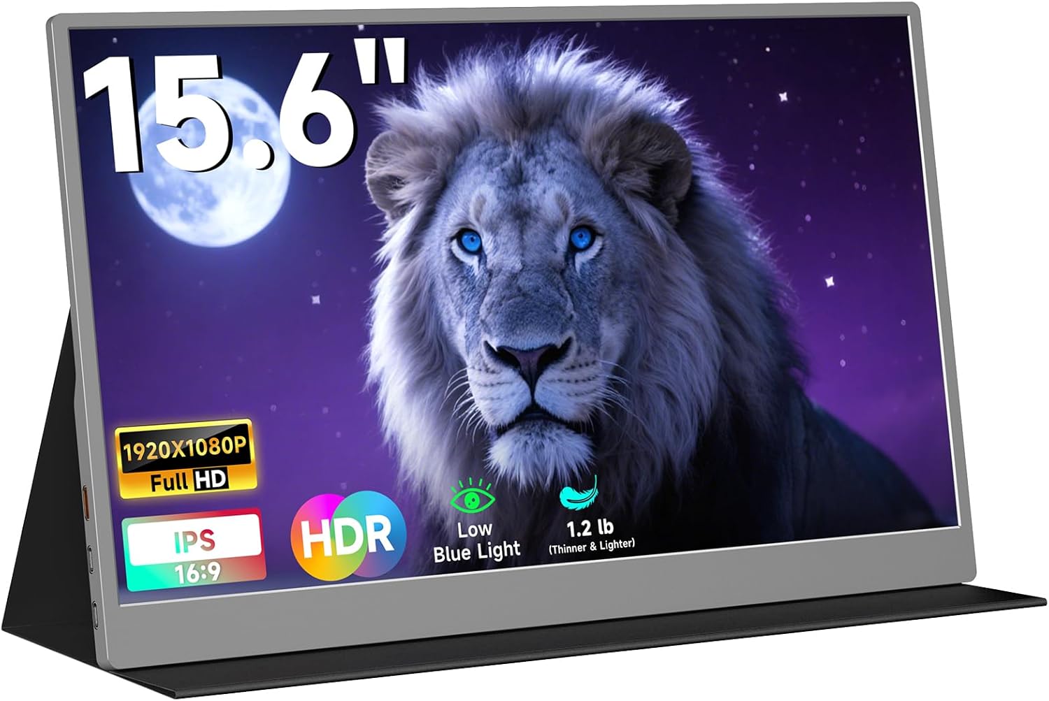 AYY White Portable Monitor 15.6 Inch 1080P FHD USB - C HDMI External Display for Laptop Phone MAC PS5 Switch XBOX, Ultra Slim 100% sRGB Portable Second Screen with Dual Speakers  Smart Cover, IPS HDR
