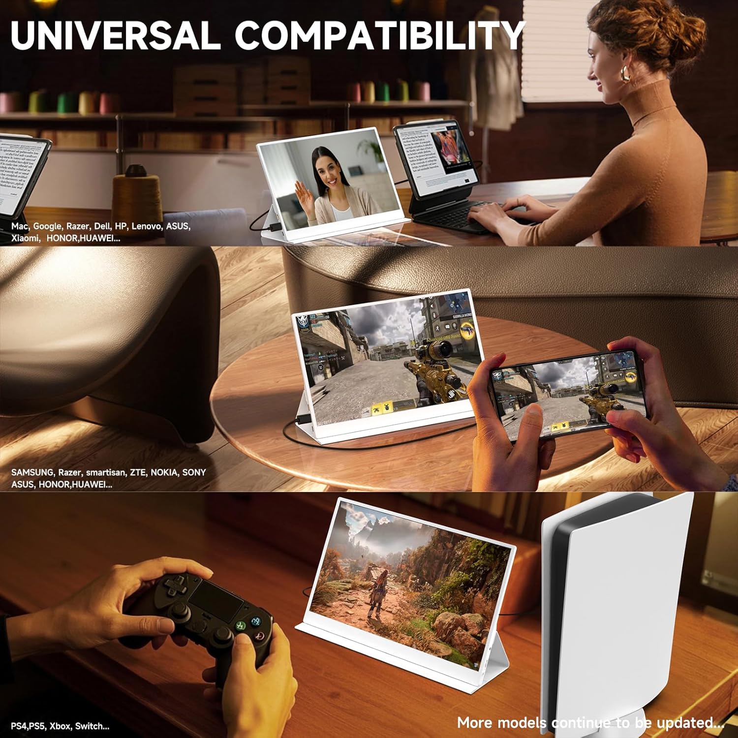 AYY White Portable Monitor 15.6 Inch 1080P FHD USB - C HDMI External Display for Laptop Phone MAC PS5 Switch XBOX, Ultra Slim 100% sRGB Portable Second Screen with Dual Speakers  Smart Cover, IPS HDR