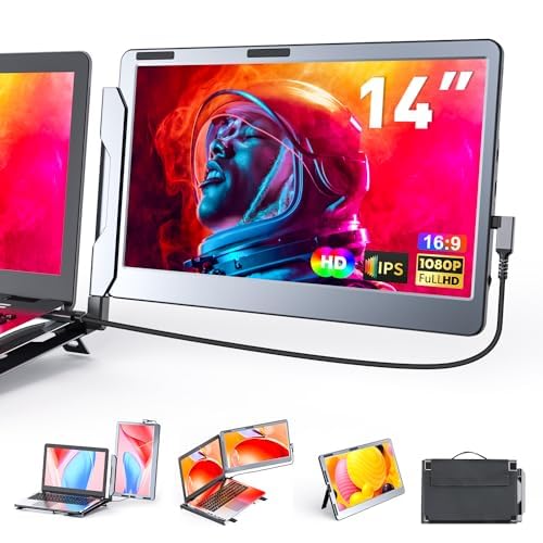 F2 Triple Portable Monitor Extender Aluminum Alloy Dual 14 Display Multi-angle FHD 1080P IPS Type-C/Mini HDMI Laptop Screen Extender Compatible with Windows/MAC/Chrome/Linux (F1-JJSZ-01)