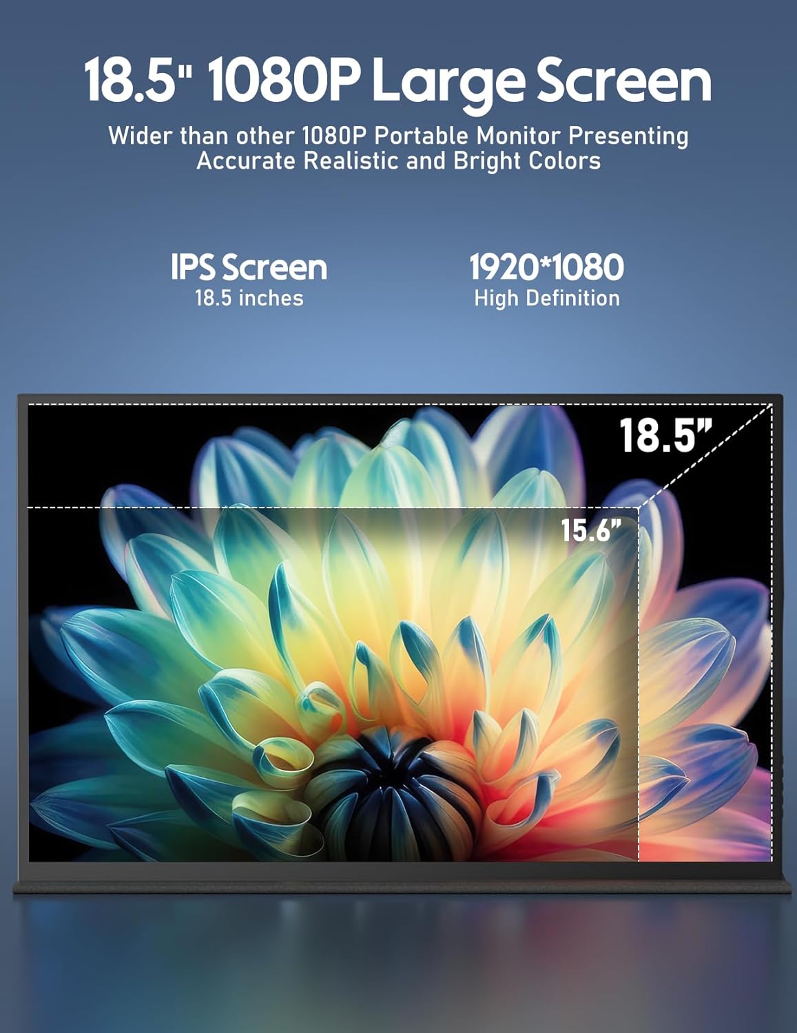 HONGO 18.5 inch 100Hz Portable Monitor 1080P, Large Portable Monitor Stand, FHD IPS Screen HDR Gaming Display, Travel Second Monitor for Mac PC Xbox PS4/5