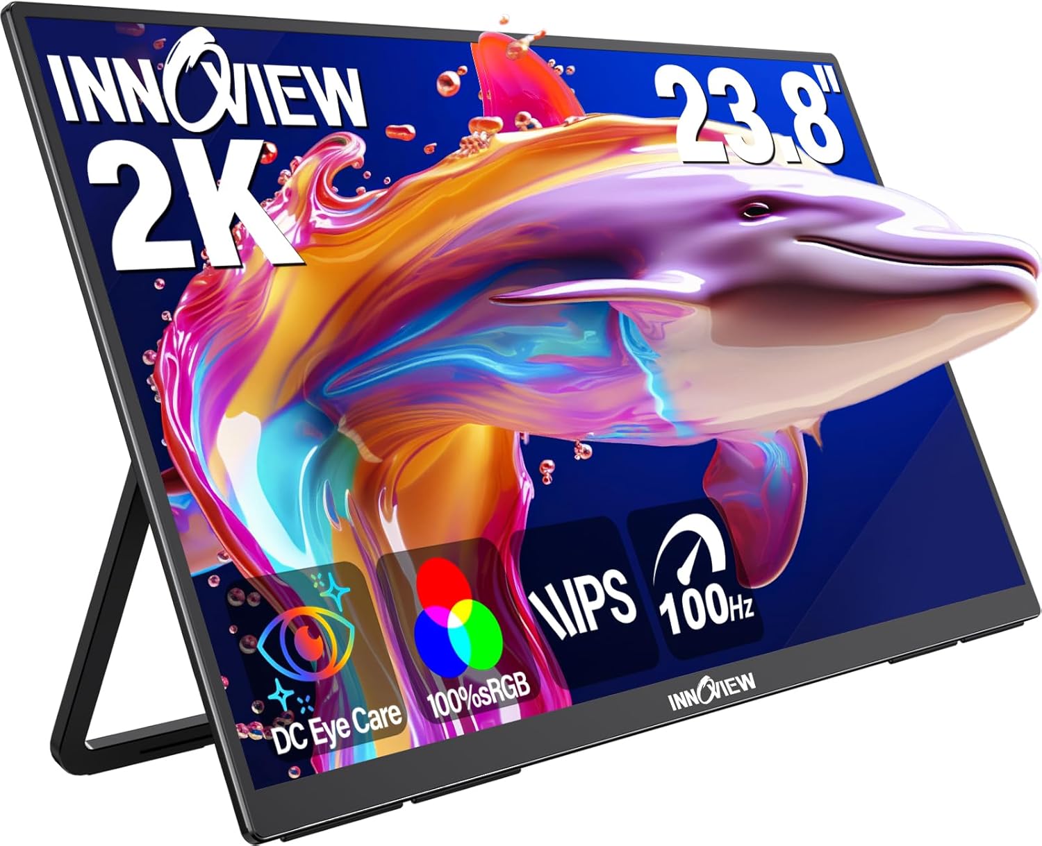 InnoView 23.8 Inch 2K 100Hz Large Portable Monitor ∆E2 100% sRGB Fast IPS Portable Gaming Monitor QHD w/180° Adjustable Stand USB-C HDMI Laptop Monitor for PS5/4 Desktop MacBook Switch Xbox 2560X1440