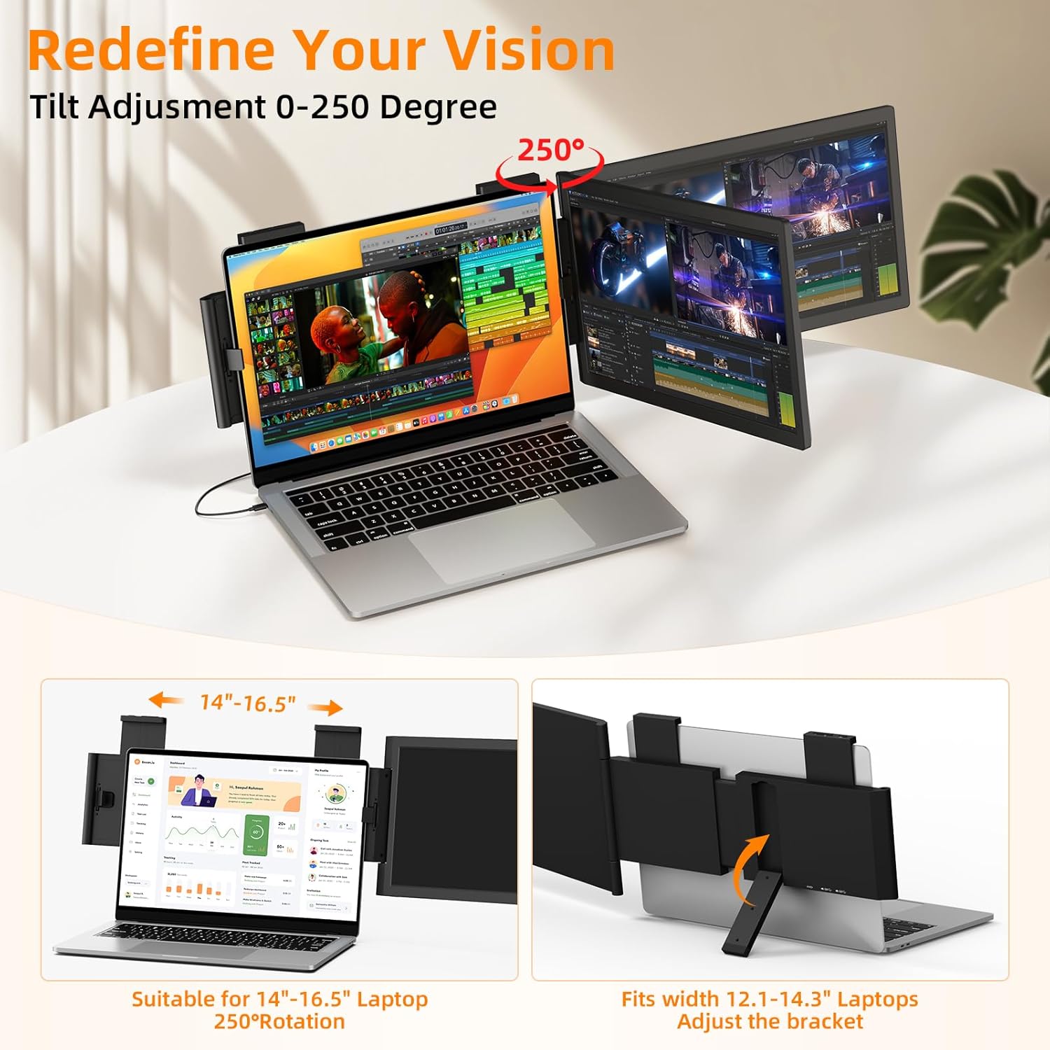 Laptop Screen Extender, 14 FHD IPS 1080P Portable Monitor for Laptop Mini HDMI/Type-C PC Display Extender Fits 14-16.5 Laptops,Plug  Play for Windows/Mac/Android/Switch/PS5
