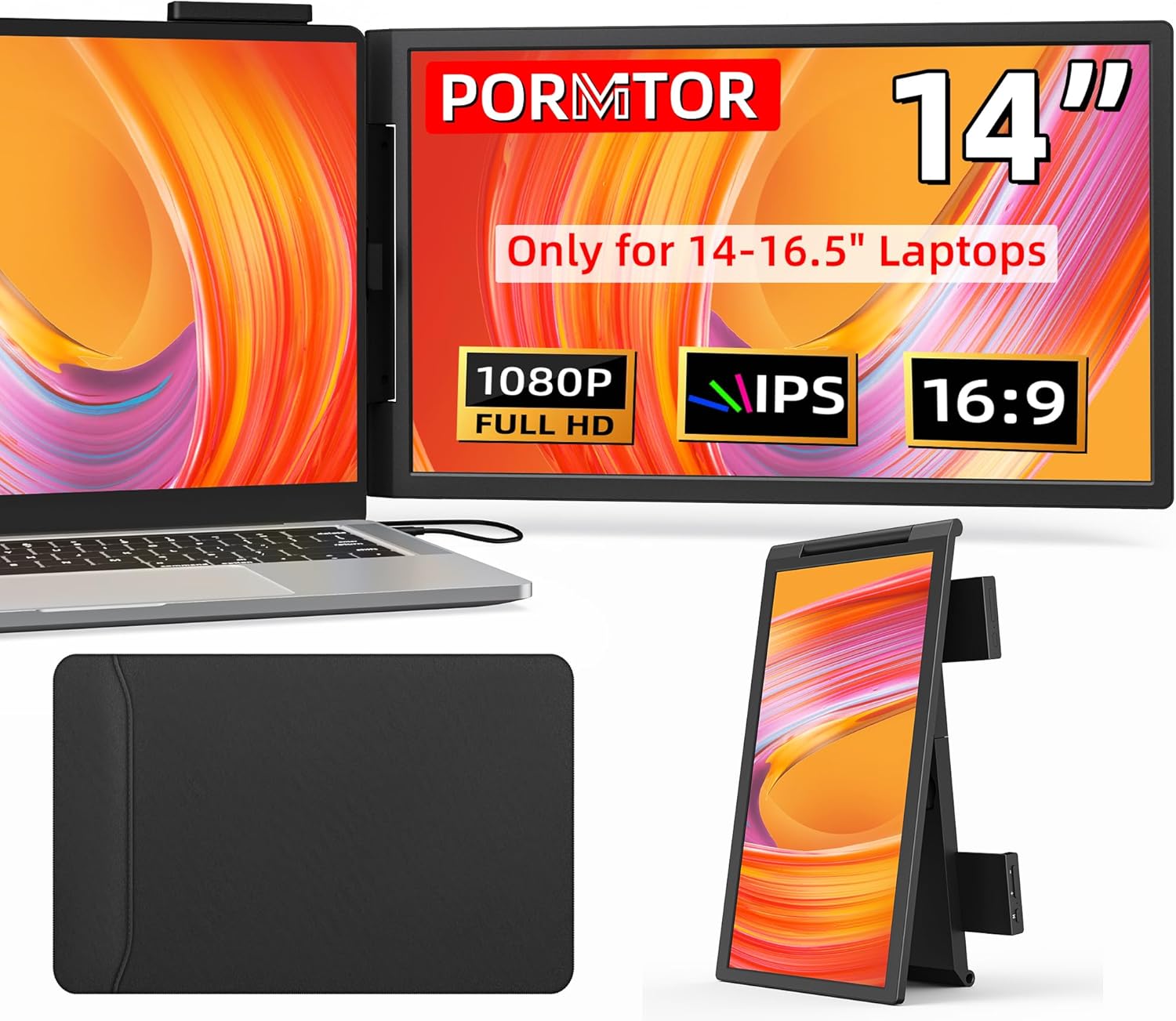 Laptop Screen Extender, 14 FHD IPS 1080P Portable Monitor for Laptop Mini HDMI/Type-C PC Display Extender Fits 14-16.5 Laptops,Plug  Play for Windows/Mac/Android/Switch/PS5