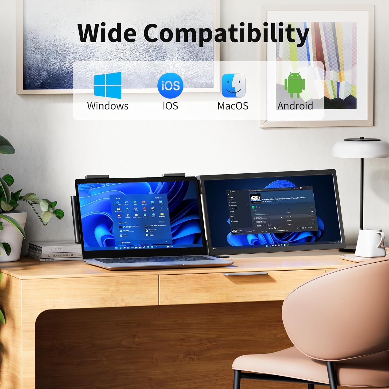 Laptop Screen Extender, 15.6 1080P IPS Portable Monitor, Travel Monitor for 14-16.5 Laptops with USB-C/HDMI Port, Plug and Play Attachment Screen for Windows/Mac/Android/Switch/PS5/Xbox