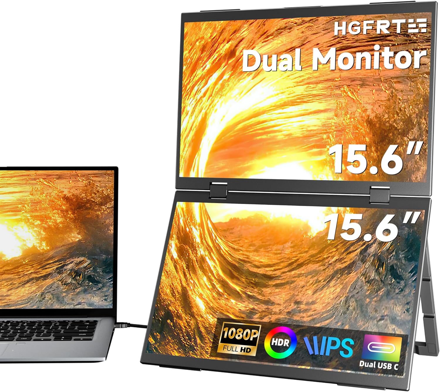 Laptop Screen Extender 15.6 - Dual Portable Monitors 1080P IPS FHD Stacked Folding Triple Display HDMI USB-C Travel Extended Extra Screen for Laptop Windows Mac w/Stand  VESA - LCD Panels