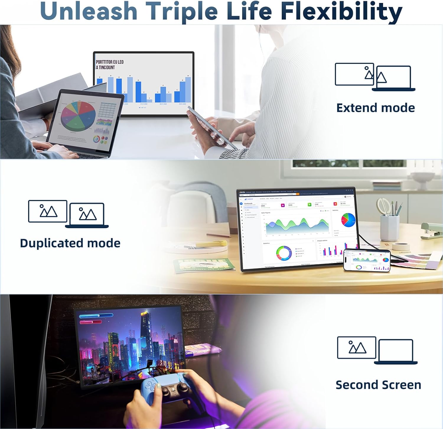 Laptop Screen Extender Portable - 16 inch IPS FHD 1200P Extended Dual Monitor for Laptops Compatible with Windows Mac Travel Work