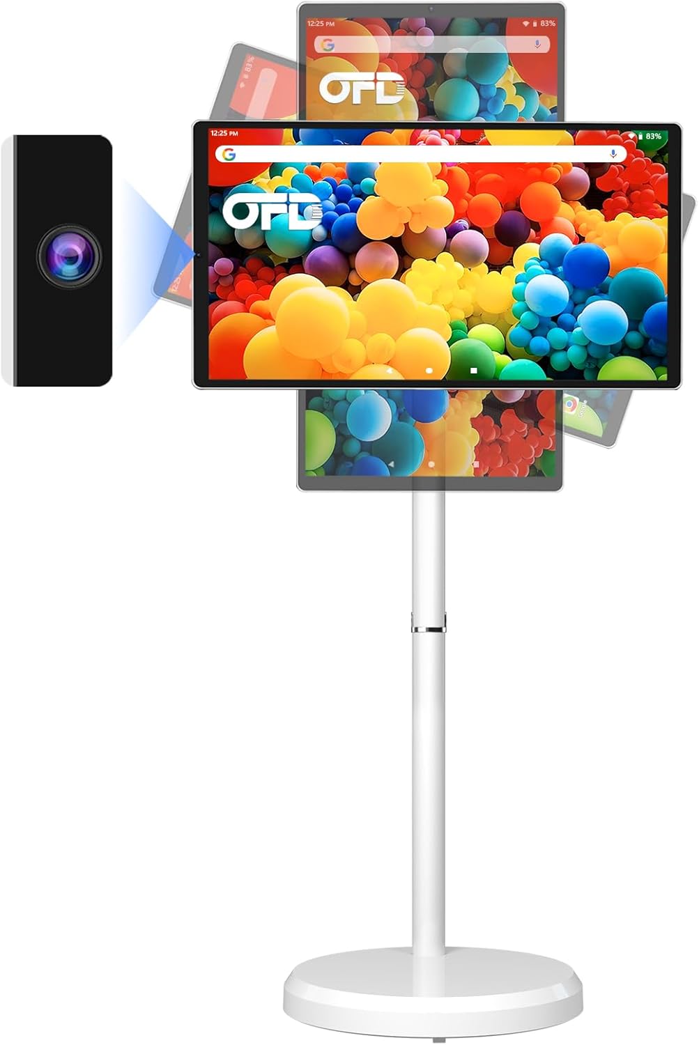OFD 21.5 Inch Portable TV on Wheels 1080P,100%sRGB,6GB RAM+128GB Storage,RollingTV,Touch Screen Large Tablet with Base,8MP Webcam,Android 13 OS| Wireless Projection| 6000 mAh Battery(Play 4-6H),White