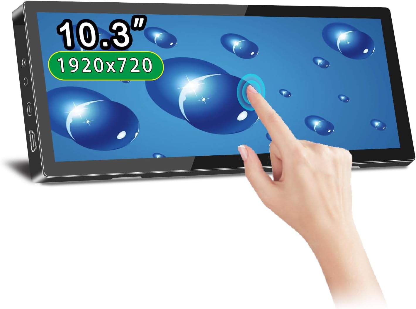Portable Monitor 10.3-inch Touchscreen 1920 * 720 Long Bar Monitor, IPS Full Lamination Panel, Built-in Dual Speakers, HDMI Type-C Port, Suitable for Mac,laptops,PC,Switch, Phone