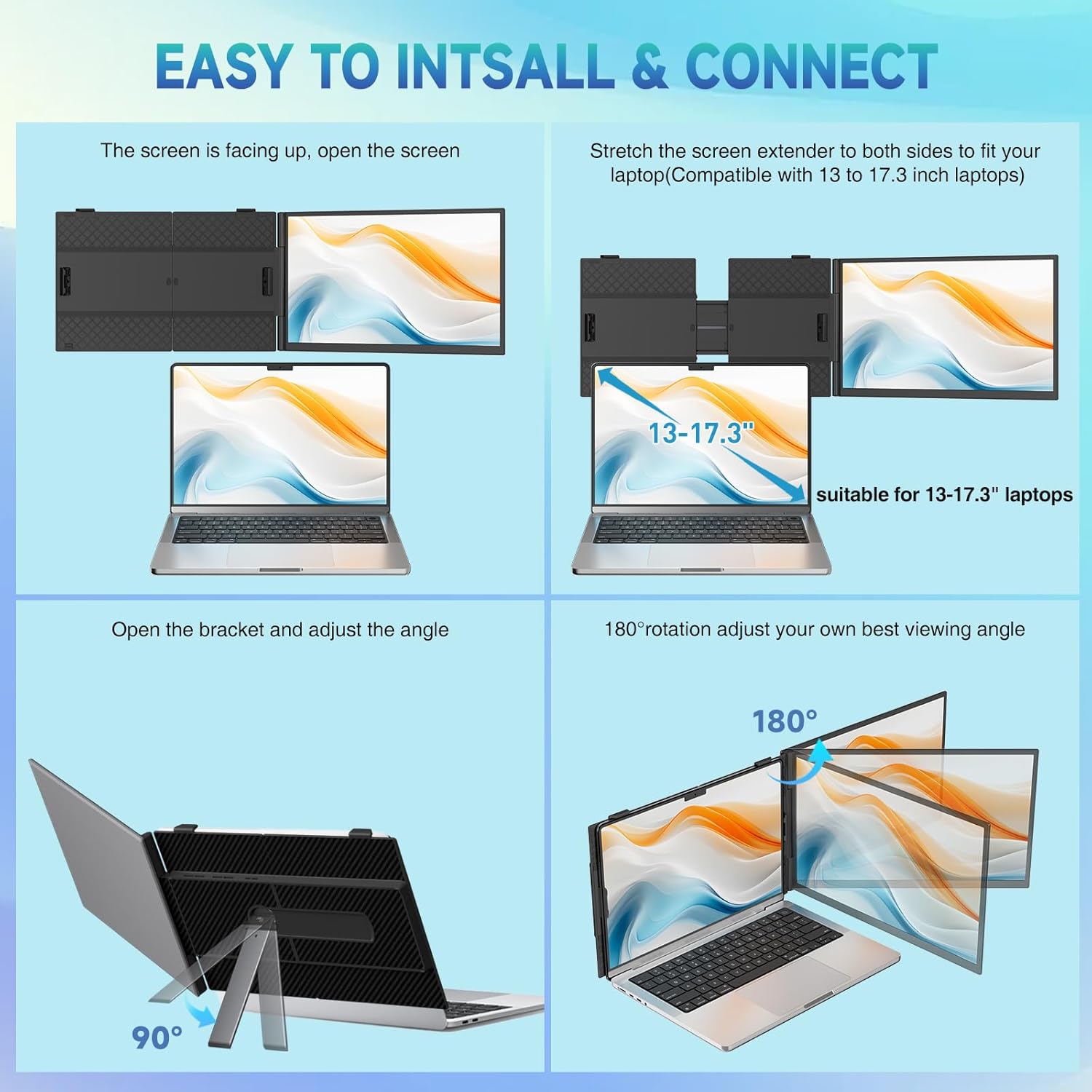 Portable Monitor, Upgraded 16 FHD 1200P Laptop Screen Extender, Up and Down Adjustable and 360°Rotating Detachable Stand, Travel Monitor for Laptop, Portable Screen for Windows/PC/Mac