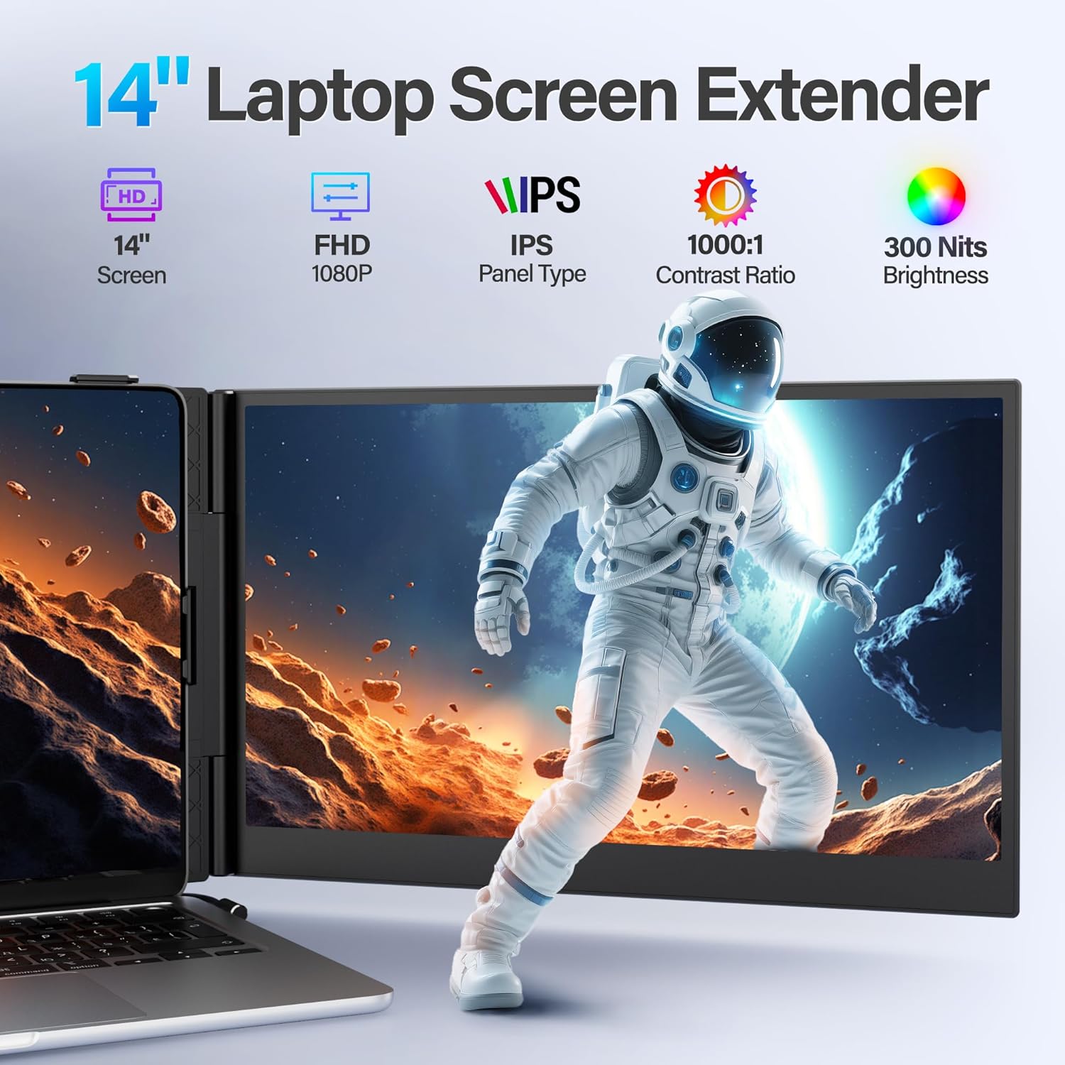 Ultra Thin Laptop Screen Extender Monitor Portable,14.2 1080P FHD Lightweight Dual Screen,Portable Monitor for Laptop,Fit for 13-17 Laptops,Plug  Play Compatiable with Win/Mac/Chrome/Android/Switch