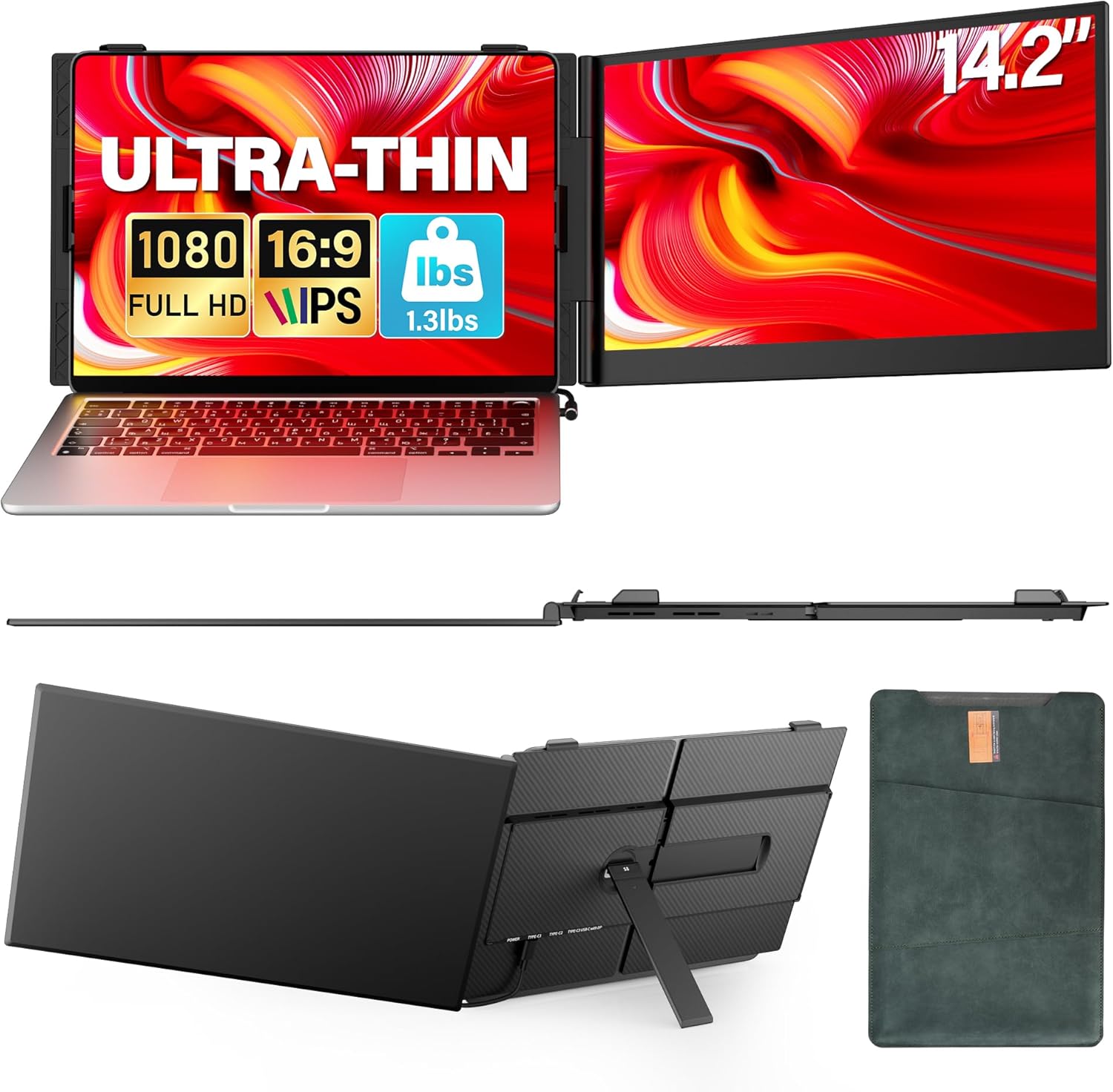 Ultra Thin Laptop Screen Extender Monitor Portable,14.2 1080P FHD Lightweight Dual Screen,Portable Monitor for Laptop,Fit for 13-17 Laptops,Plug  Play Compatiable with Win/Mac/Chrome/Android/Switch