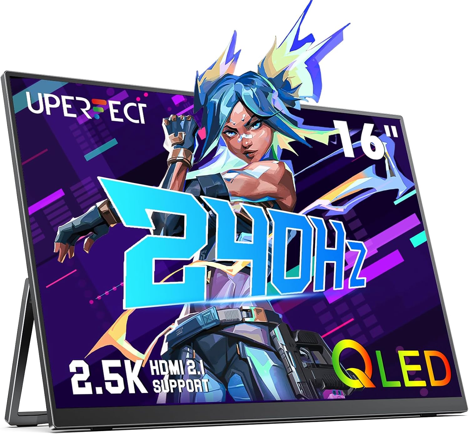 UPERFECT 2.5K 240Hz QLED Portable Monitor, 16 2560x1600 QHD 100% DCI-P3 400 Nits Portable Gaming Monitor w/Stand  VESA, Adaptive Sync HDMI 2.1 External Screen for Laptop PC Phone Game Console